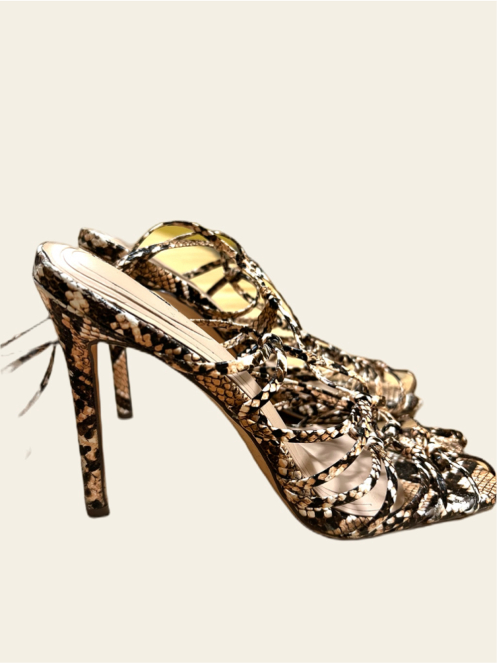 Women's Unbranded Snake Print Lace-Up Heels Size 7 Beige Black
